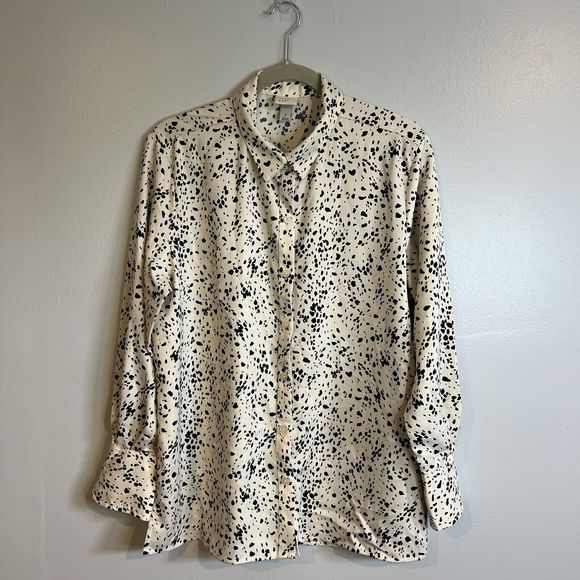 A New Day Women's Shirt Sleeve Satin Button-Down Leopard Spotted Size Small NEW - Picture 4 of 9
